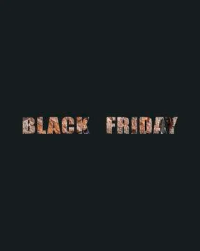 Phrase Black Friday from old brick textured letters on dark backdrop Stock-Illustration
