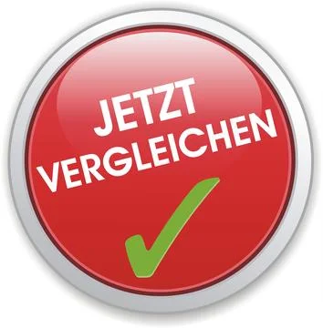 The phrase compare now written in German on a red button 스톡 일러스트