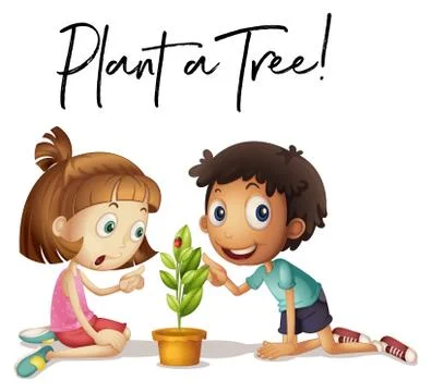 Phrase expression for plant a tree with kids and tree Illustration