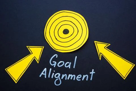 Phrase goal alignment and arrows. Strategic planning and organizational focus Stock Photos