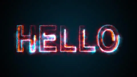 The phrase Hello, computer generated. Burning inscription. Capital letters. 3d Stock Illustration