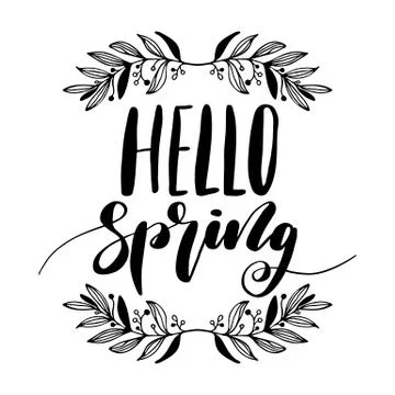 Phrase Hello spring. Brush pen lettering Stock Illustration