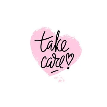 Phrase take care with heart shape exclamation point on textured heart shape b Stock Illustration