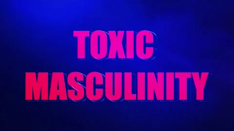The phrase TOXIC MASCULINITY in red shattering into pieces with blue smoke Stock Footage 304428687
