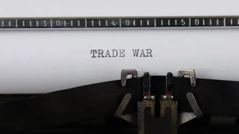 The phrase TRADE WAR is typing on a retro typewriter. Stock-Footage 314581372