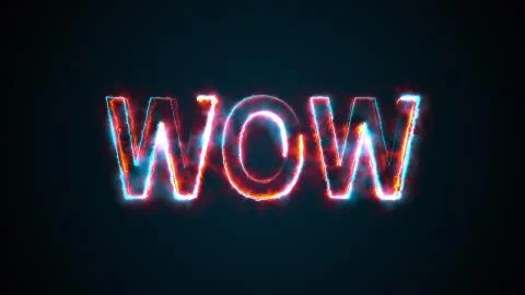 The phrase Wow, computer generated. Burning inscription. Capital letters. 3d Stock Illustration