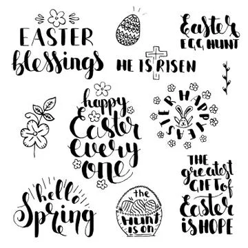 Phrases about Easter. Handwritten lettering set Stock Illustration