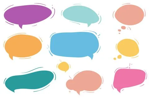 Phrases of conversation in bubbles. Online chat clouds with various words, Stock Illustration