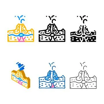 Phreatic type of eruption set color icon vector Illustrazione stock