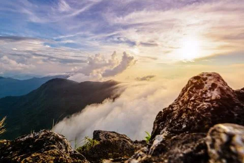 Phu Chi Fa Forest Park at sunset, Thailand Foto stock