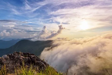 Phu Chi Fa Forest Park at sunset, Thailand Stock Photos