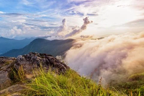 Phu Chi Fa Forest Park at sunset, Thailand Stock Photos
