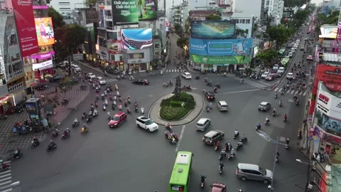 Phu Dong iconic intersection aerial view, Saigon, Vietnam 4K Stock Footage 225092786