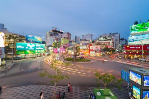 Phu Dong Six-Way Intersection in motion. This is a famous intersection in Cen Stock Photos