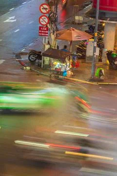 Phu Dong Six-Way Intersection in motion. This is a famous intersection in Cen Stock Photos