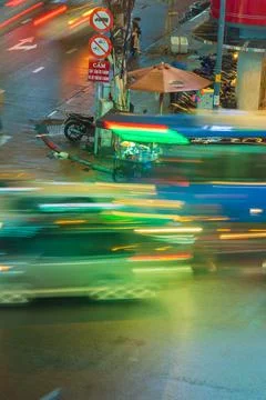 Phu Dong Six-Way Intersection in motion. This is a famous intersection in Cen Stock Photos