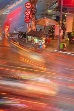 Phu Dong Six-Way Intersection in motion. This is a famous intersection in Cen Stock Photos