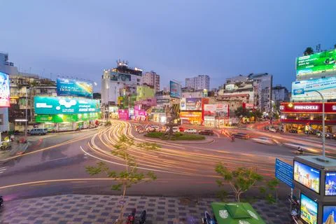 Phu Dong Six-Way Intersection in motion. This is a famous intersection in Cen Stock Photos
