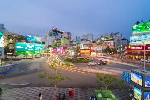 Phu Dong Six-Way Intersection in motion. This is a famous intersection in Cen Stock Photos