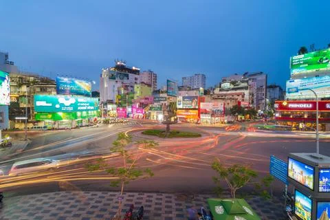 Phu Dong Six-Way Intersection in motion. This is a famous intersection in Cen Stock Photos