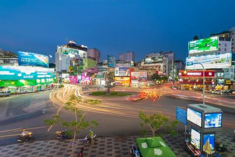 Phu Dong Six-Way Intersection in motion. This is a famous intersection in Cen Stock Photos