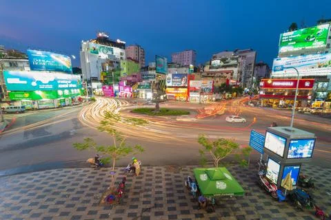 Phu Dong Six-Way Intersection in motion. This is a famous intersection in Cen Stock Photos