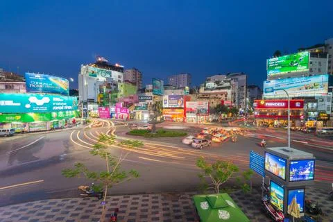 Phu Dong Six-Way Intersection in motion. This is a famous intersection in Cen Stock Photos