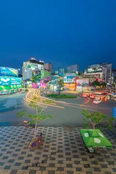 Phu Dong Six-Way Intersection in motion. This is a famous intersection in Cen Stock Photos
