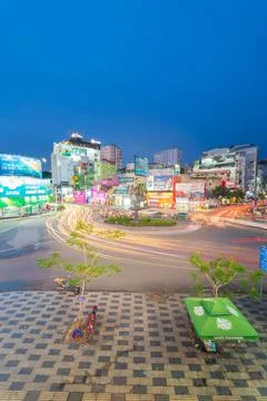 Phu Dong Six-Way Intersection in motion. This is a famous intersection in Cen Stock Photos
