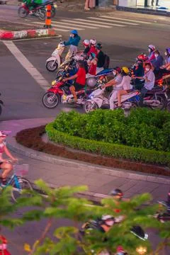 Phu Dong Six-Way Intersection in motion. This is a famous intersection in Cen Stock Photos