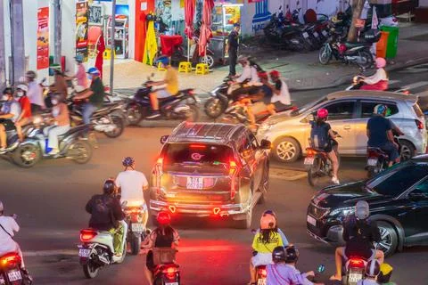 Phu Dong Six-Way Intersection in motion. This is a famous intersection in Cen Stock Photos