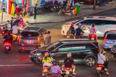 Phu Dong Six-Way Intersection in motion. This is a famous intersection in Cen Stock Photos