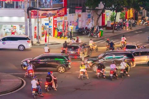 Phu Dong Six-Way Intersection in motion. This is a famous intersection in Cen Stock Photos