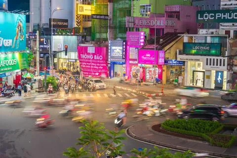 Phu Dong Six-Way Intersection in motion. This is a famous intersection in Cen Stock Photos