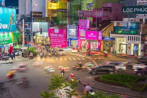 Phu Dong Six-Way Intersection in motion. This is a famous intersection in Cen Stock Photos