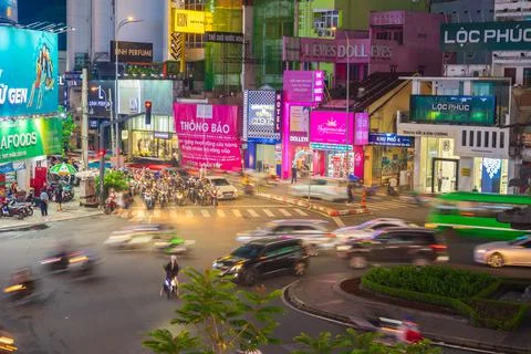 Phu Dong Six-Way Intersection in motion. This is a famous intersection in Cen Stock Photos