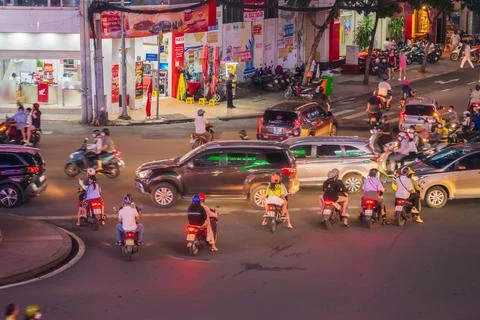 Phu Dong Six-Way Intersection in motion. This is a famous intersection in Cen Stock Photos