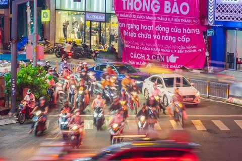 Phu Dong Six-Way Intersection in motion. This is a famous intersection in Cen Stock Photos