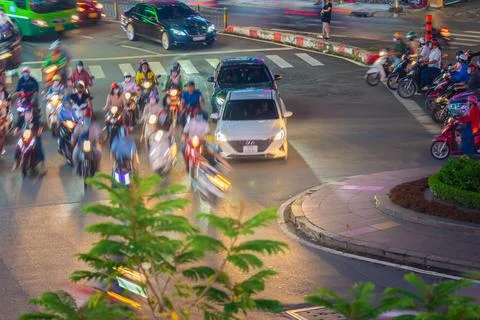 Phu Dong Six-Way Intersection in motion. This is a famous intersection in Cen Stock Photos