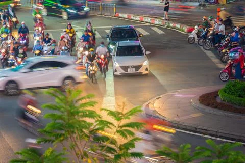 Phu Dong Six-Way Intersection in motion. This is a famous intersection in Cen Stock Photos