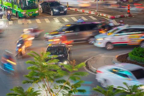 Phu Dong Six-Way Intersection in motion. This is a famous intersection in Cen Stock Photos