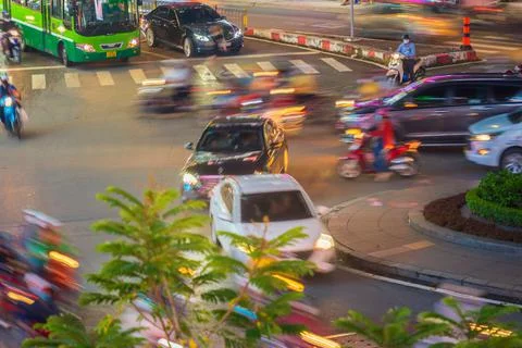 Phu Dong Six-Way Intersection in motion. This is a famous intersection in Cen Stock Photos