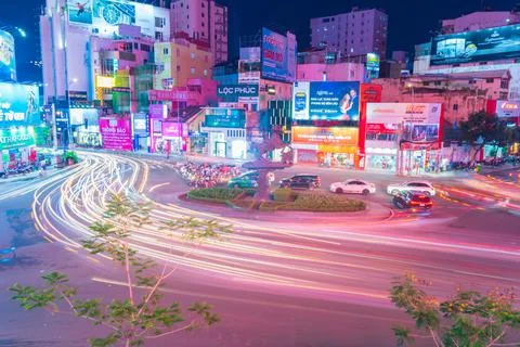 Phu Dong Six-Way Intersection in motion. This is a famous intersection in Cen Stock Photos
