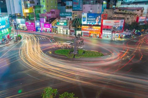 Phu Dong Six-Way Intersection in motion. This is a famous intersection in Cen Stock Photos