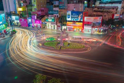 Phu Dong Six-Way Intersection in motion. This is a famous intersection in Cen Stock Photos