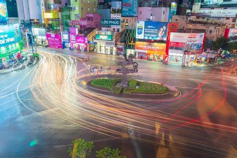 Phu Dong Six-Way Intersection in motion. This is a famous intersection in Cen Stock Photos