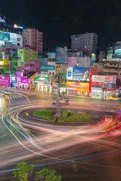 Phu Dong Six-Way Intersection in motion. This is a famous intersection in Cen Stock Photos