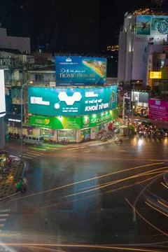 Phu Dong Six-Way Intersection in motion. This is a famous intersection in Cen Stock Photos