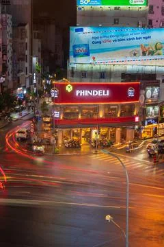 Phu Dong Six-Way Intersection in motion. This is a famous intersection in Cen Stock Photos