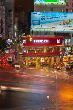 Phu Dong Six-Way Intersection in motion. This is a famous intersection in Cen Stock Photos